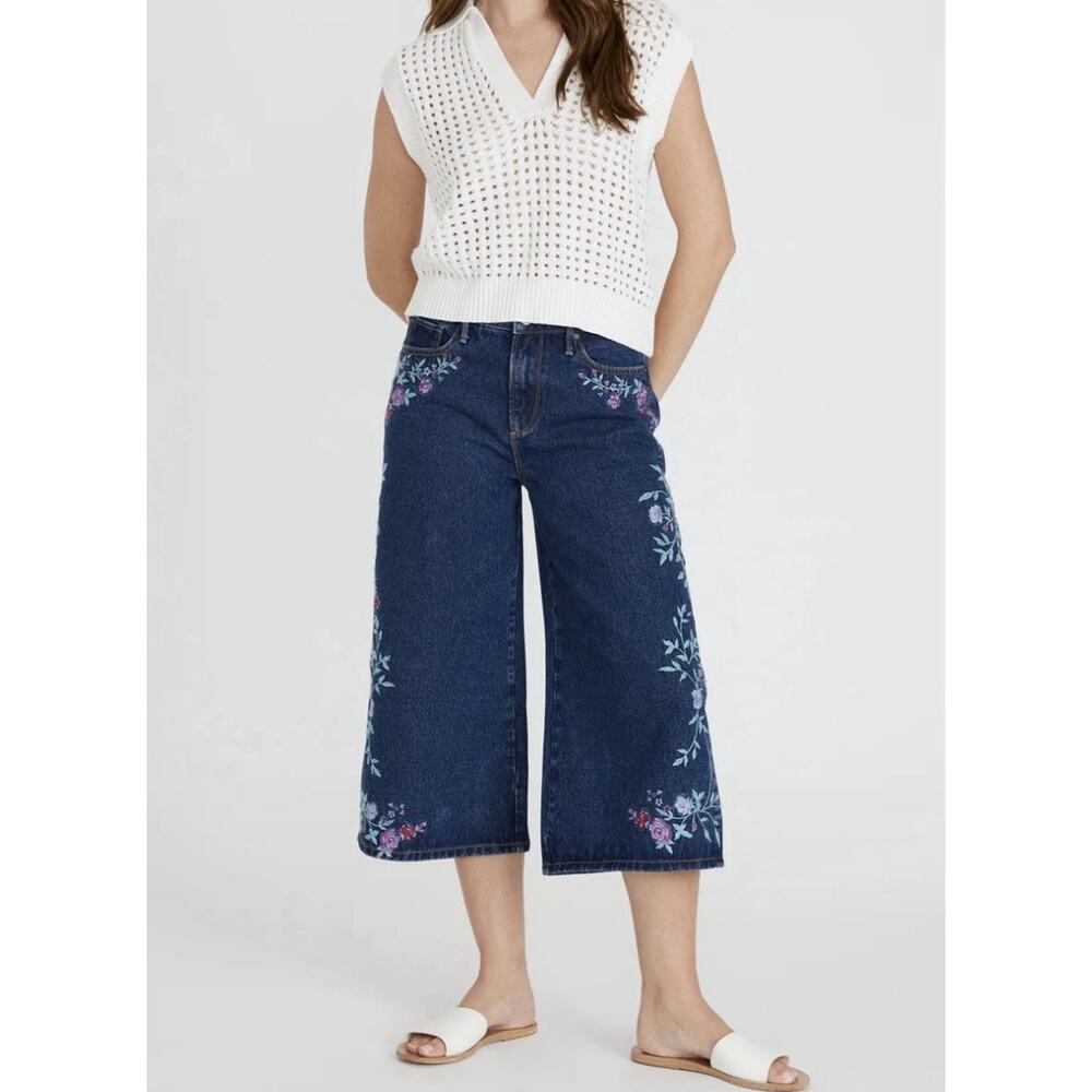 Driftwood Womens Amie Culotte Jeans 16 Bold Blossoms Embroidered Wide‎ Leg Boho